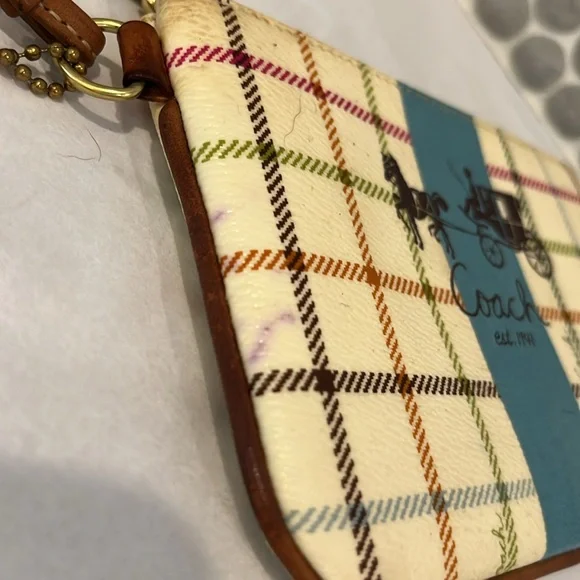 Coach Plaid Wristlet in Cream and Blue - Picture 5 of 12